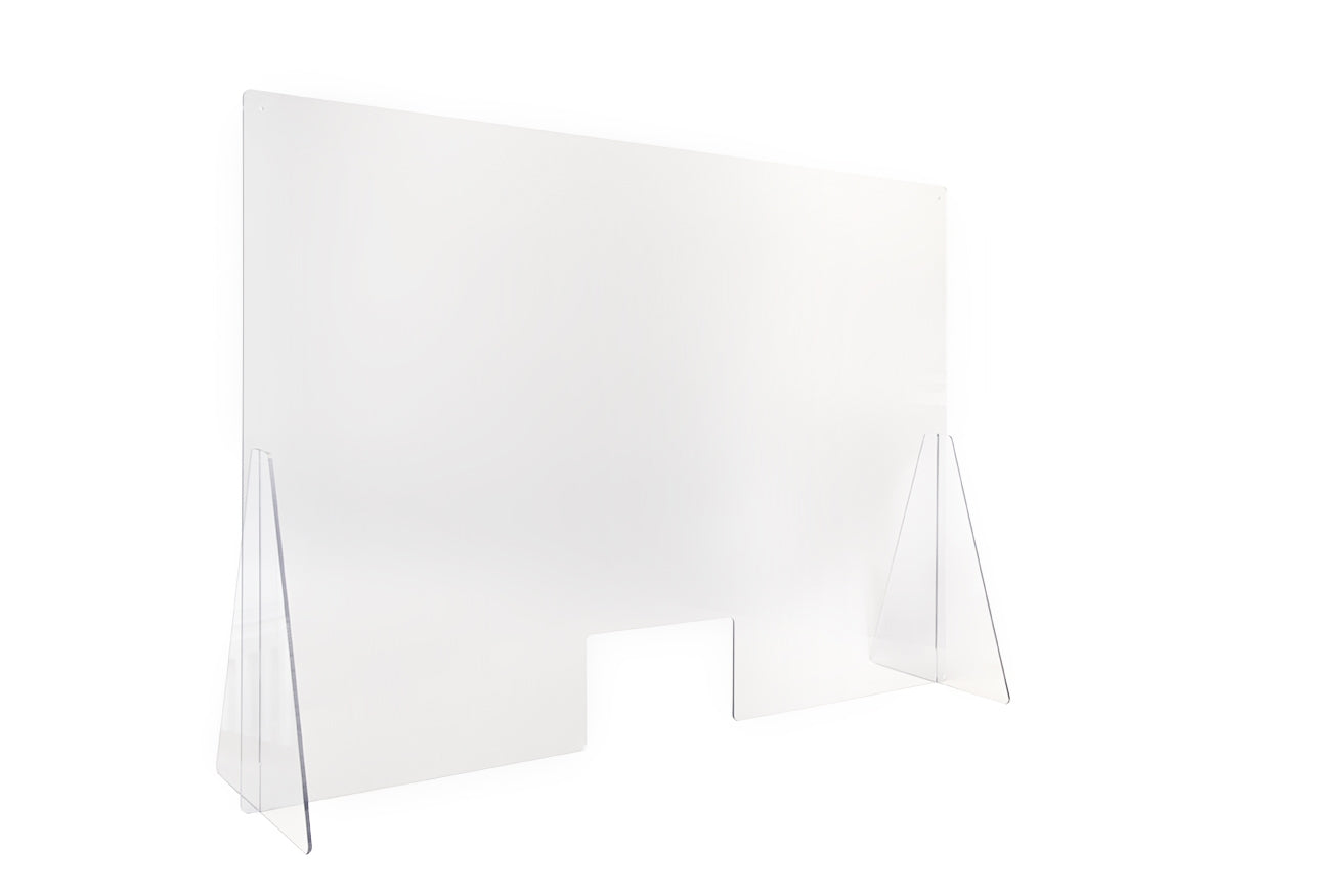 STAS plexiglas scherm - staand, met uitsparing en plexiglas voet 115x80 cm voor veiliger werken.