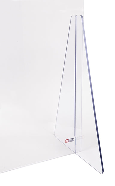 STAS plexiglas scherm - staand, met uitsparing en plexiglas voet 115x80 cm, voorzien van veilige uitsparing.