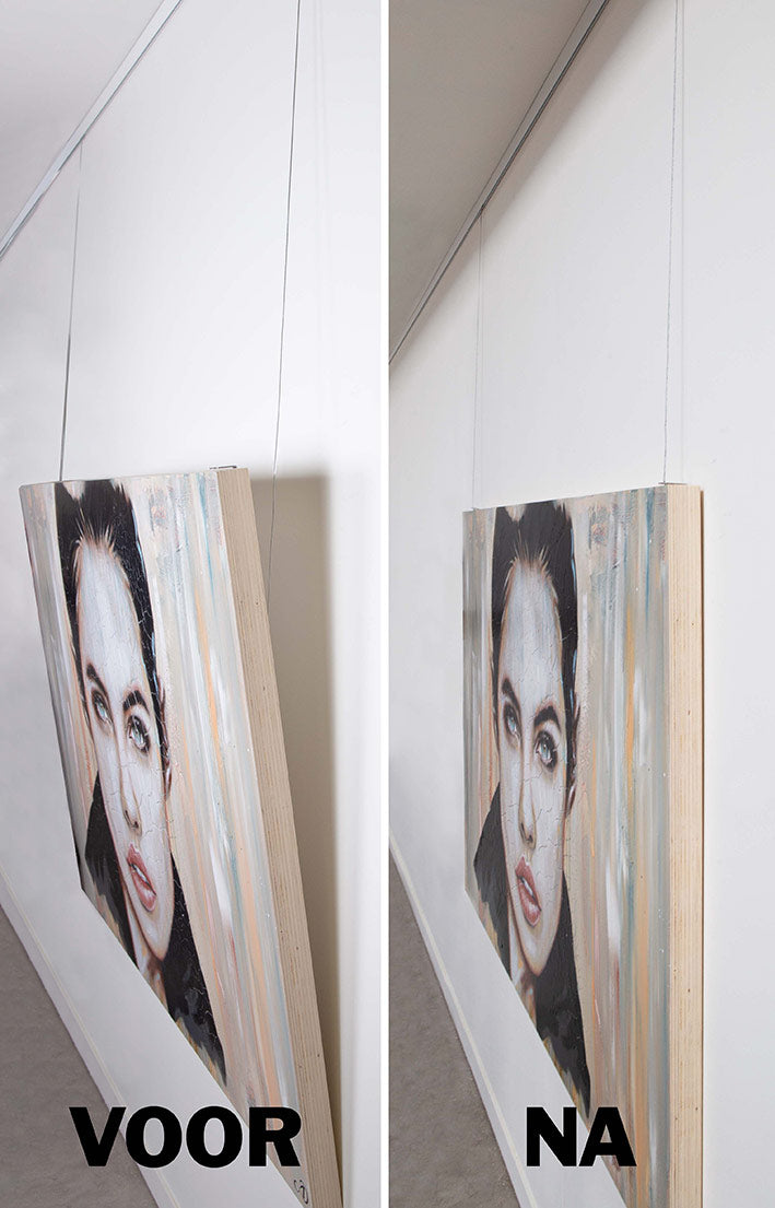 STAS no-tilt set biedt perfecte ondersteuning voor zware lijsten met twee ophanghaken.