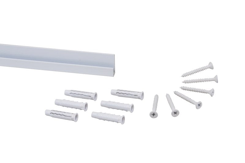 STAS j-rail + installatie kit: hoog ophangsysteem met J-profiel, perfect voor galerijen en zakelijke instellingen.