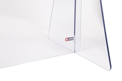 STAS plexiglas scherm - staand, met uitsparing en plexiglas voet 115x80 cm, inclusief stevige voetstukken.