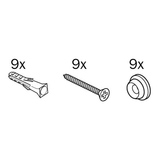 Rail installatiekit (300 cm) voor STAS cliprails, inclusief 9 railclips, schroeven en plugs voor stevige bevestiging.
