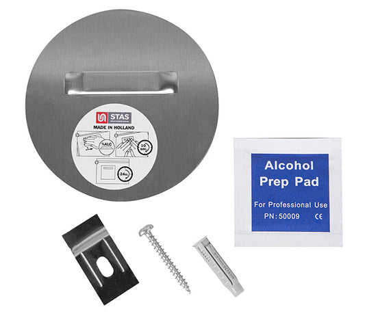STAS dibond hanger zelfklevende haak - 90mm rond, ideaal voor het ophangen van panelen tot 3,5 kg.