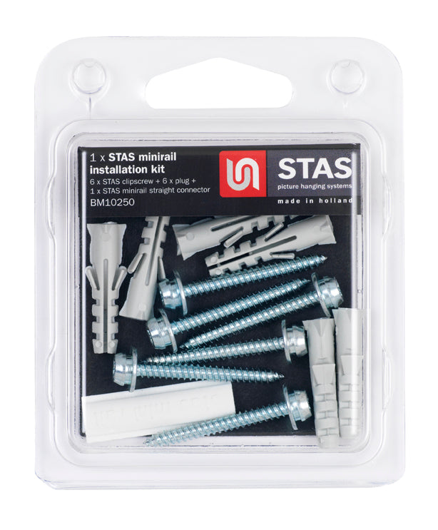 Blister minirail installatiekit: Inclusief clipscrew, plug en connector voor een eenvoudige installatie.