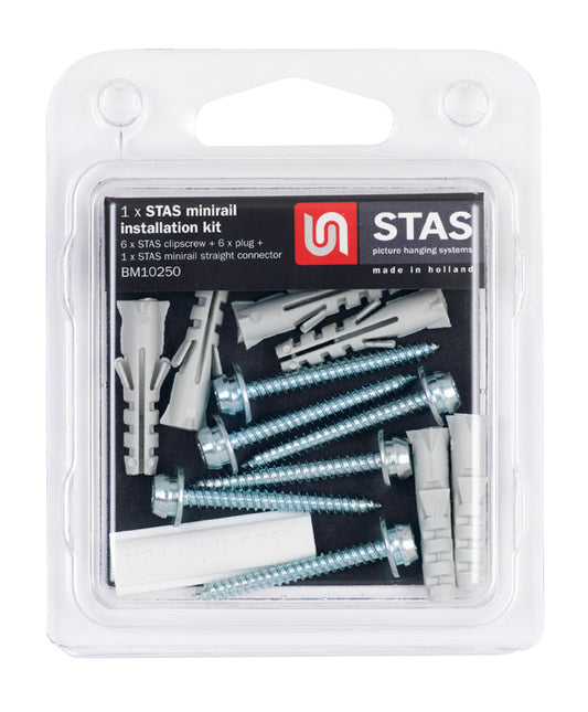 Blister minirail installatiekit: Inclusief clipscrew, plug en connector voor een eenvoudige installatie.