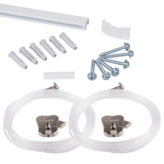 Complete set: STAS minirail 150cm - innovatief, smal schilderij ophangsysteem voor elk interieur.