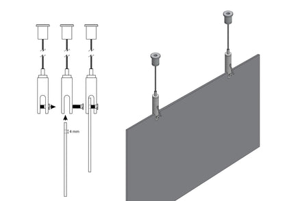 STAS ophangset met paneelhanger (6mm) en plafondbevestiging